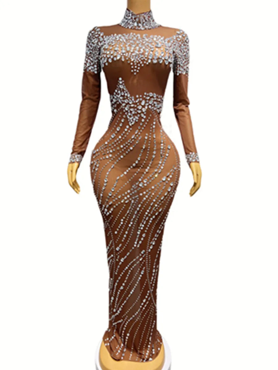 Vestido largo de piel marrón