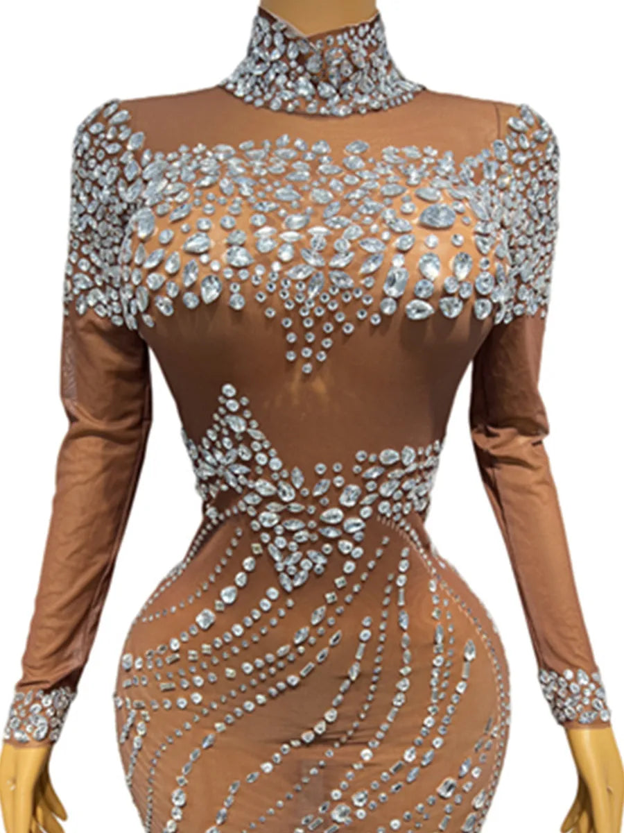 Vestido largo de piel marrón