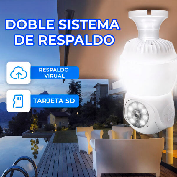 Foco Led Inteligente Con Cámara Wifi 1080P Hd 355° Ptz