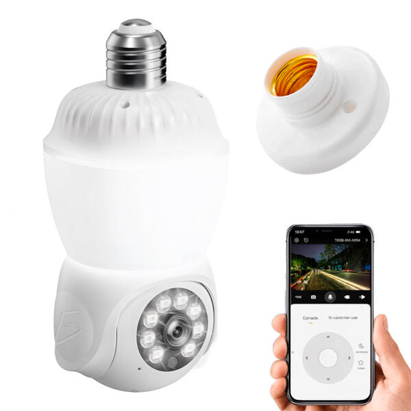 Foco Led Inteligente Con Cámara Wifi 1080P Hd 355° Ptz