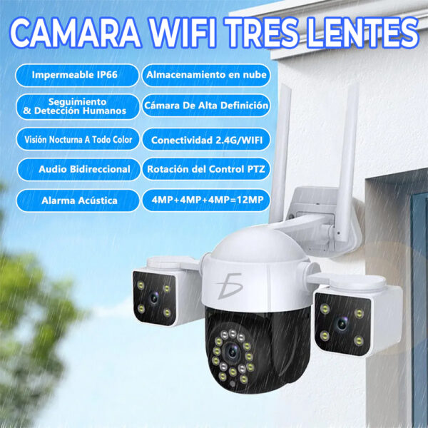 Cámara De Seguridad Wifi 3 Lentes 4Mp Hd 360° Exterior