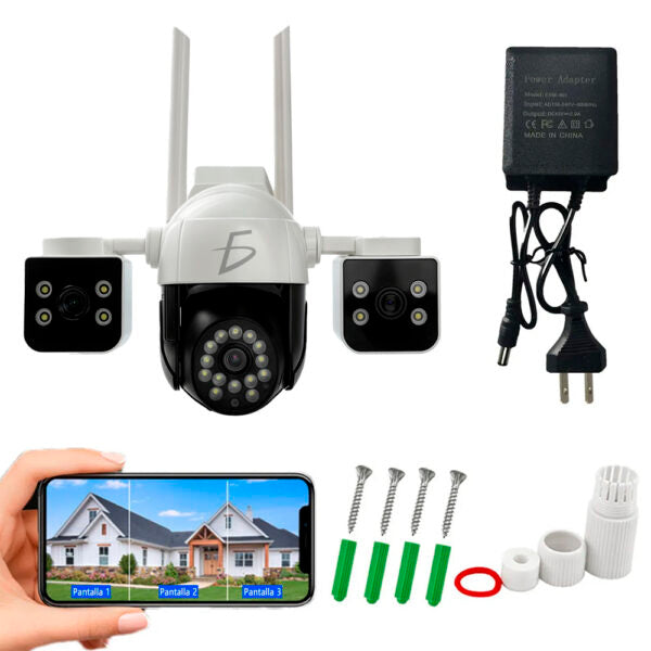Cámara De Seguridad Wifi 3 Lentes 4Mp Hd 360° Exterior