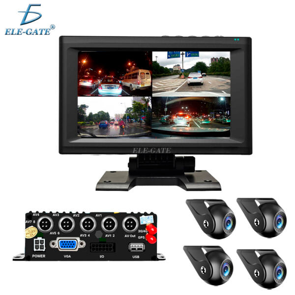 Kit De 4 Cámaras De Seguridad Vehicular Con Monitor Y Caja Negra