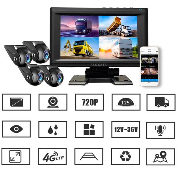 Kit De 4 Cámaras De Seguridad Vehicular Con Monitor Y Caja Negra