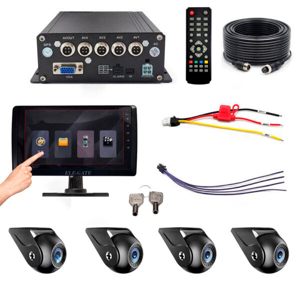 Kit De 4 Cámaras De Seguridad Vehicular Con Monitor Y Caja Negra