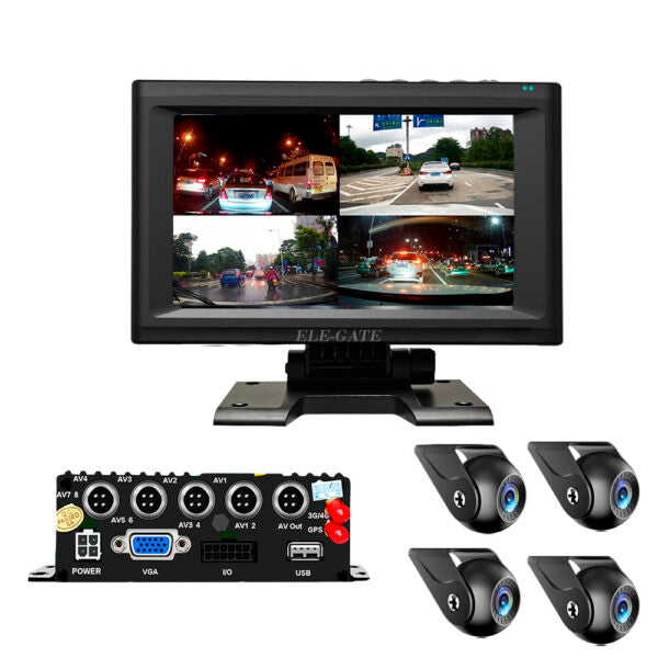 Kit De 4 Cámaras De Seguridad Vehicular Con Monitor Y Caja Negra