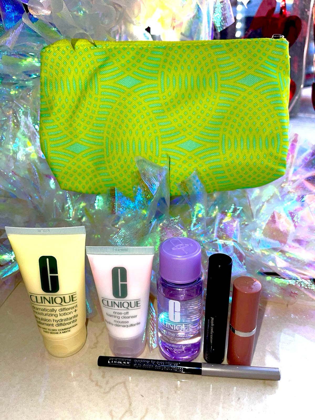 SET CLINIQUE COSMETIQUERA VERDE 6 PIEZAS TRAVEL SIZE SET