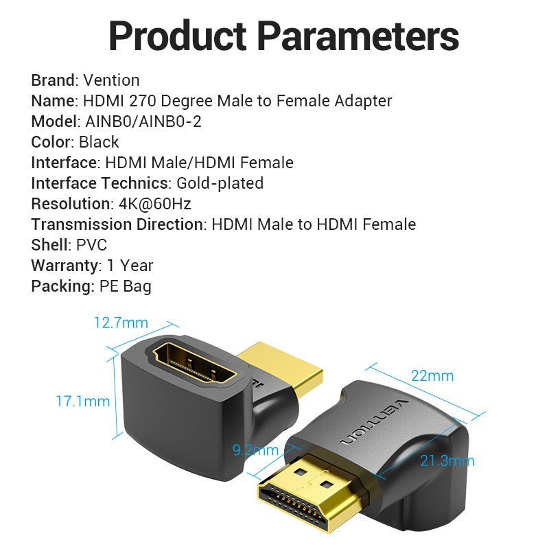 Vention Adaptador HDMI 270 Grados Macho A Hembra 2.0 4K 2K 1080P