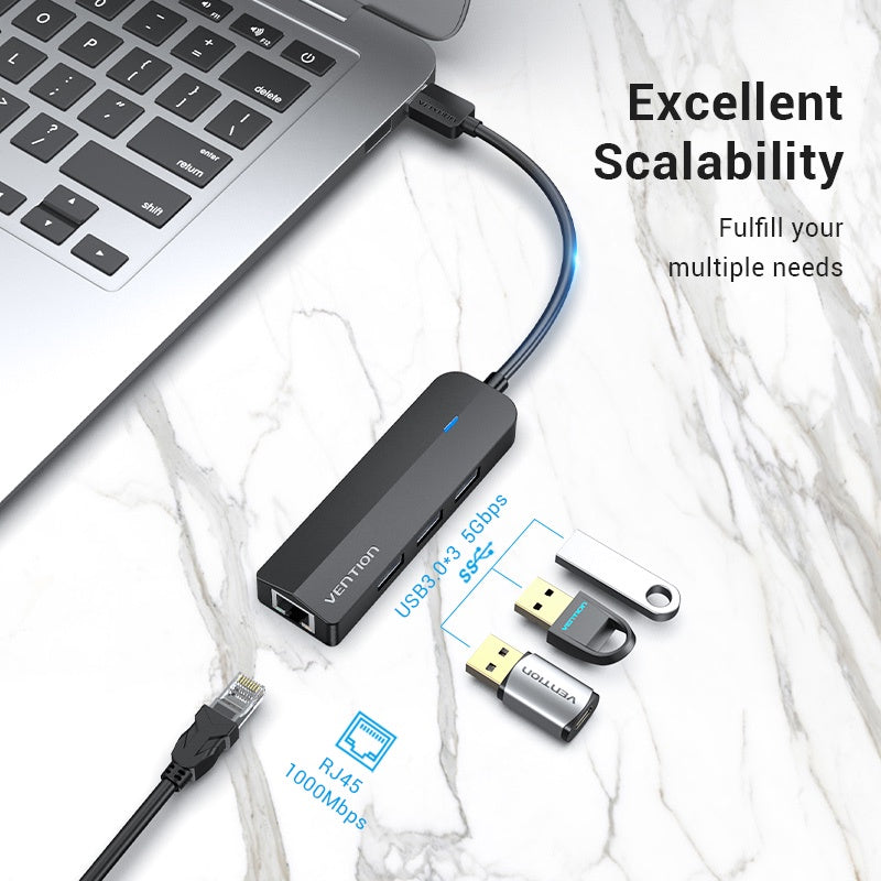 Vention Usb 3.0 2.0 HUB A RJ45 Ethernet De Alta Velocidad Gigabit 10/100/1000Mbps