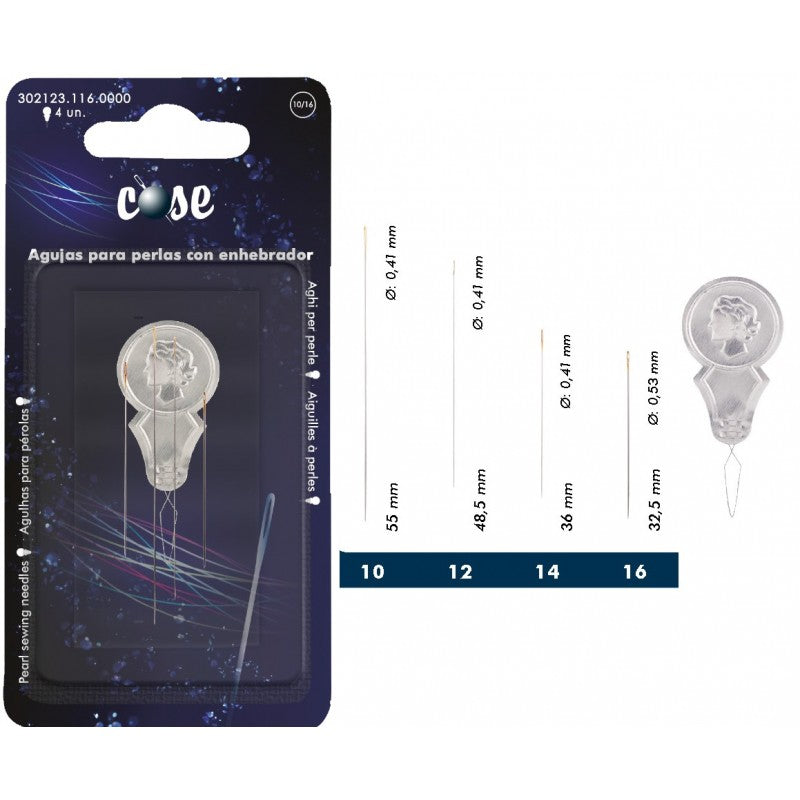 Cuatro Agujas para Perlas COSE 10/16 con Enhebrador