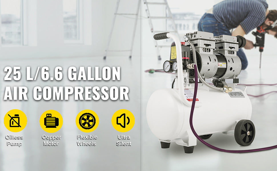 -compresor de aire silencioso sin aceite, 60/25L, 110V/240V, 750W, 1 HP,
