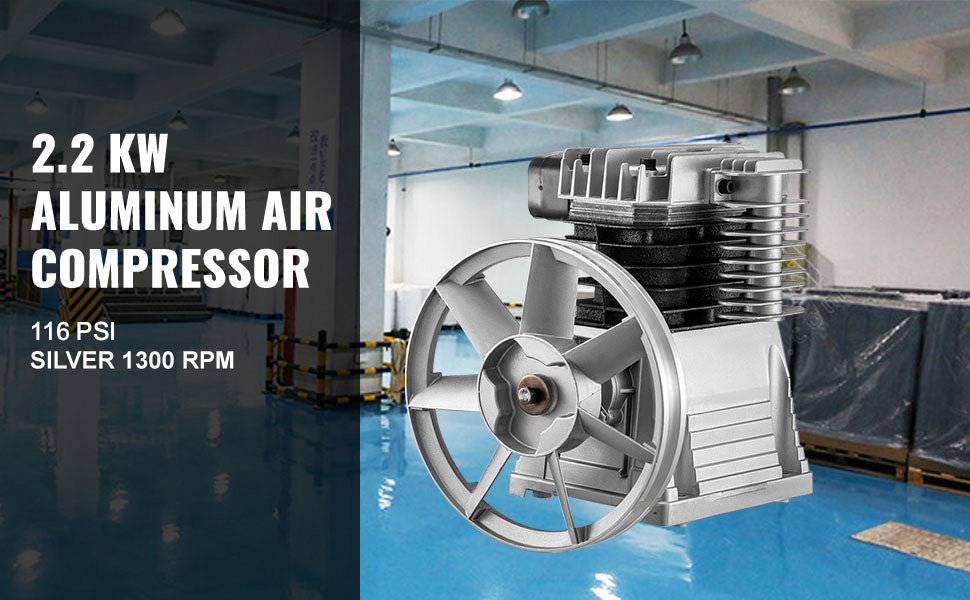 2.2KW Cabezales de compresor de aire 12CFM Cilindro doble 3HP1300RPM