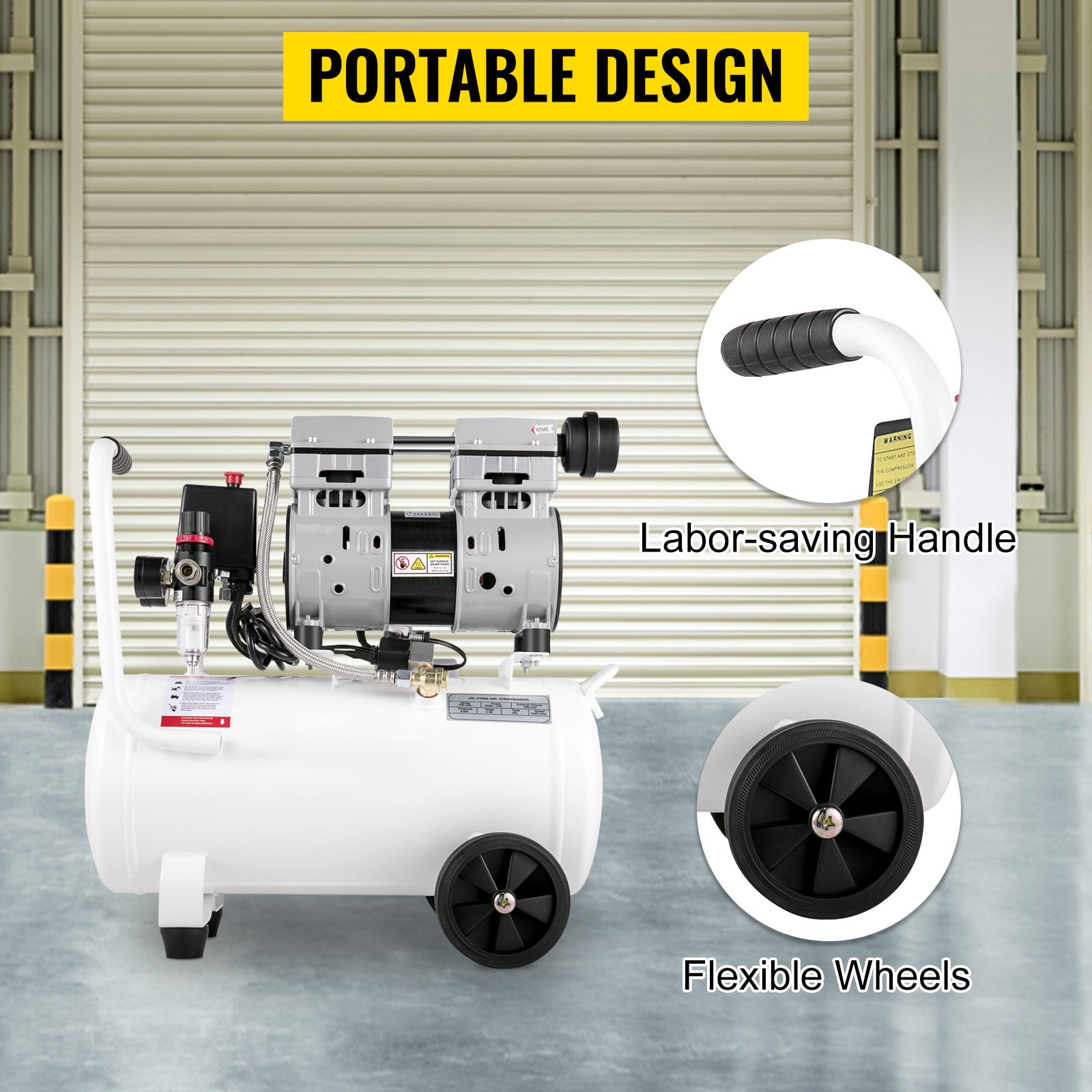 -compresor de aire silencioso sin aceite, 60/25L, 110V/240V, 750W, 1 HP,