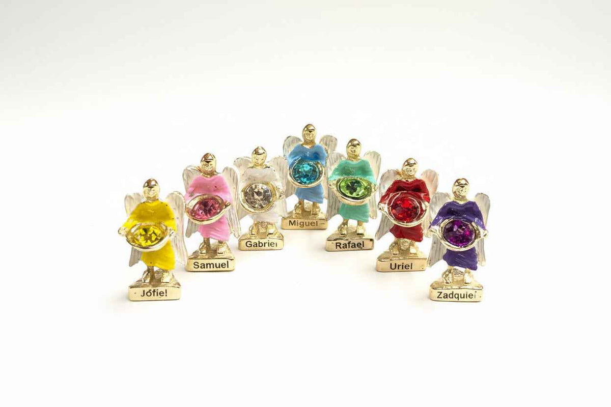 7 Arcangeles Juego Baño De Oro Con Cristal 3 Cm