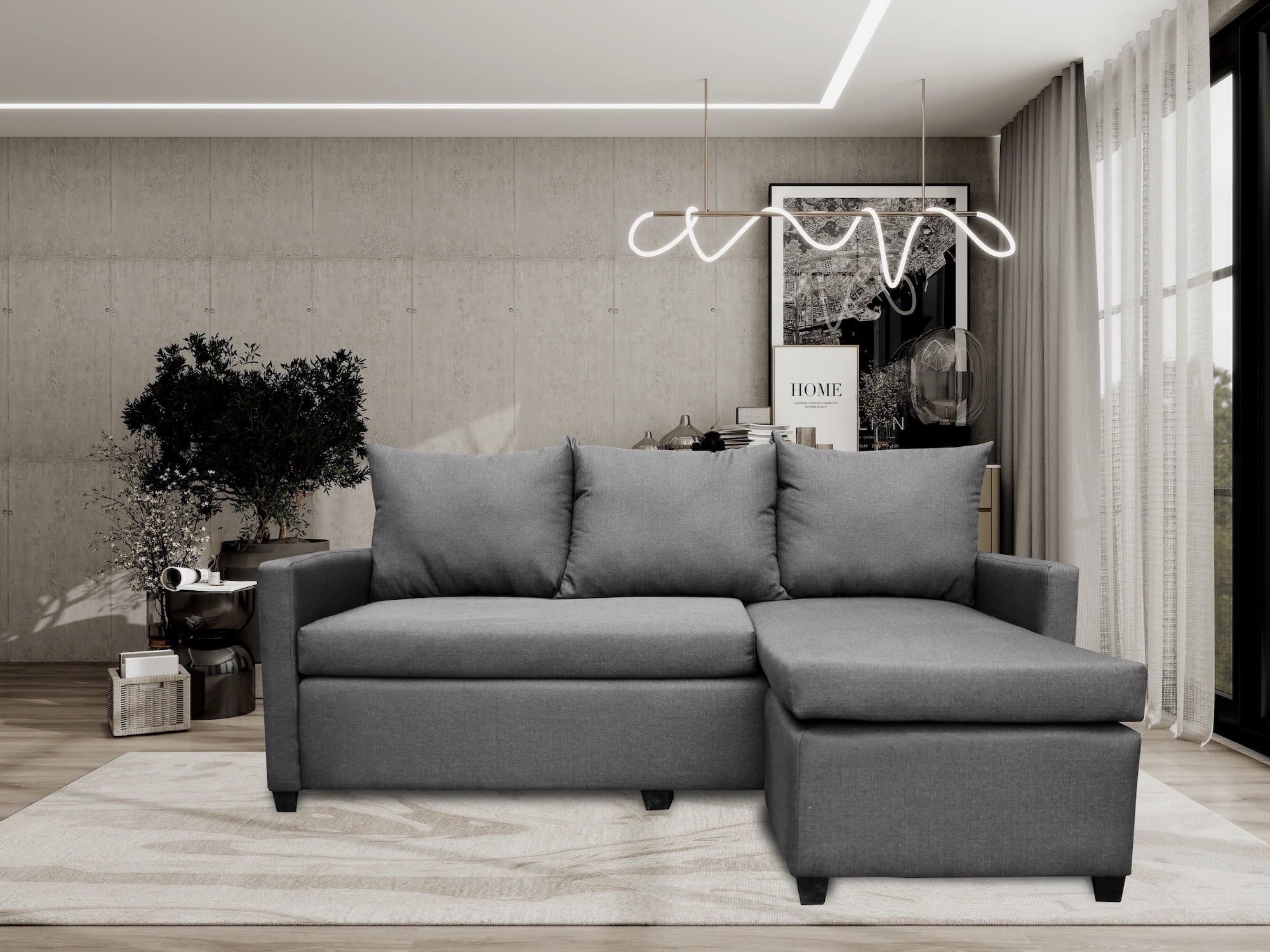 Sala Esquinera Modular El Bazar Store Vancouver Gris oxford 175x130 cm Sofa Lado derecho ó izquierdo Económica, Tela Lino