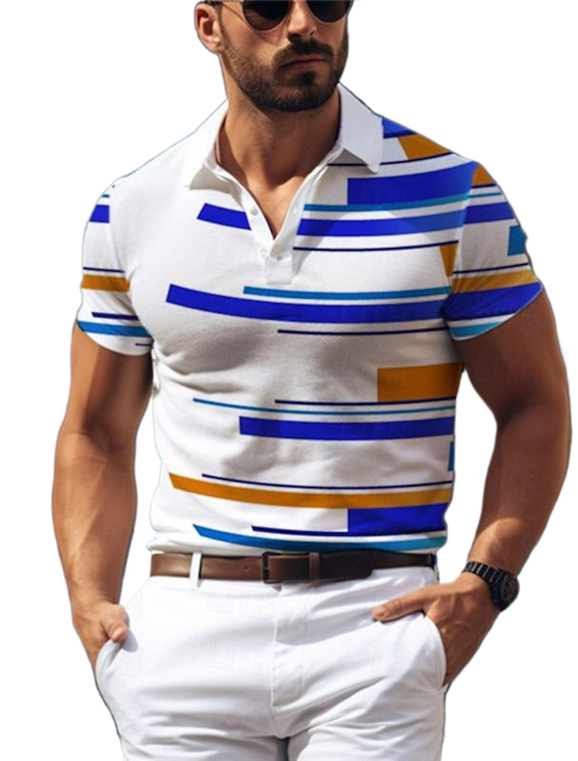 Camisa tipo Polo de Golf informal con estampado geométrico 3D