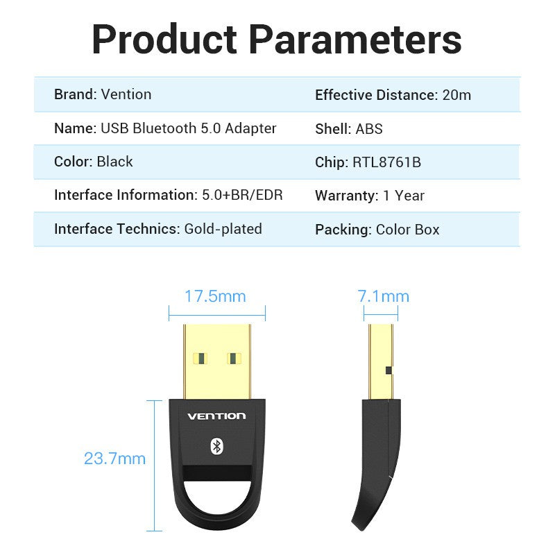 Vention Inalámbrico USB Bluetooth 5.0 Transmisor Dongle Receptor De Audio Para PC