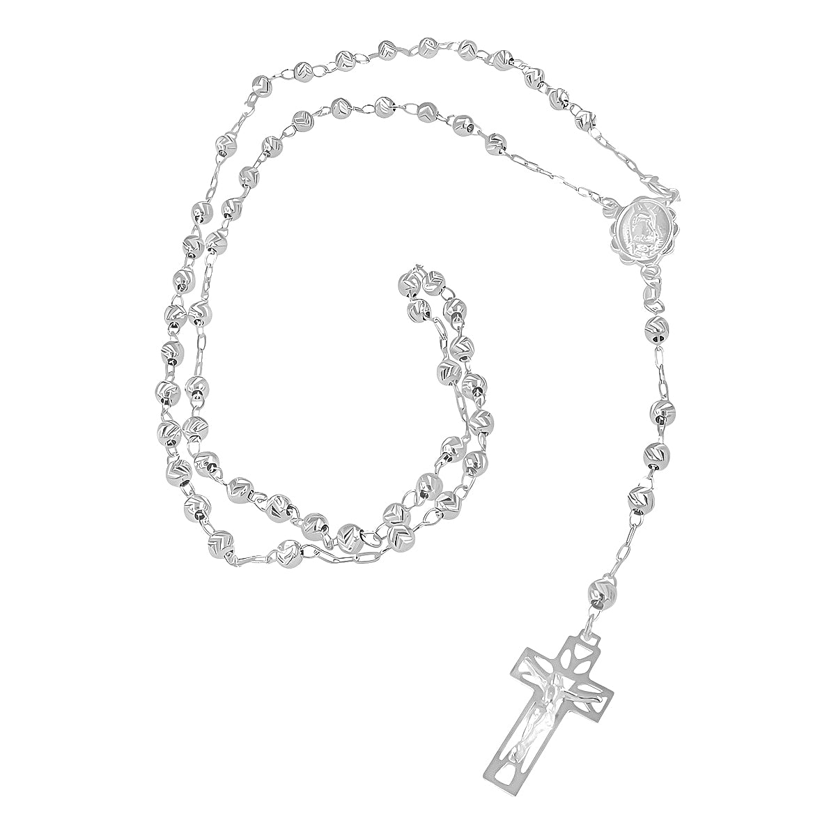 Rosario De Plata Ley 925 Con Bola Diamantada De 55 Cm