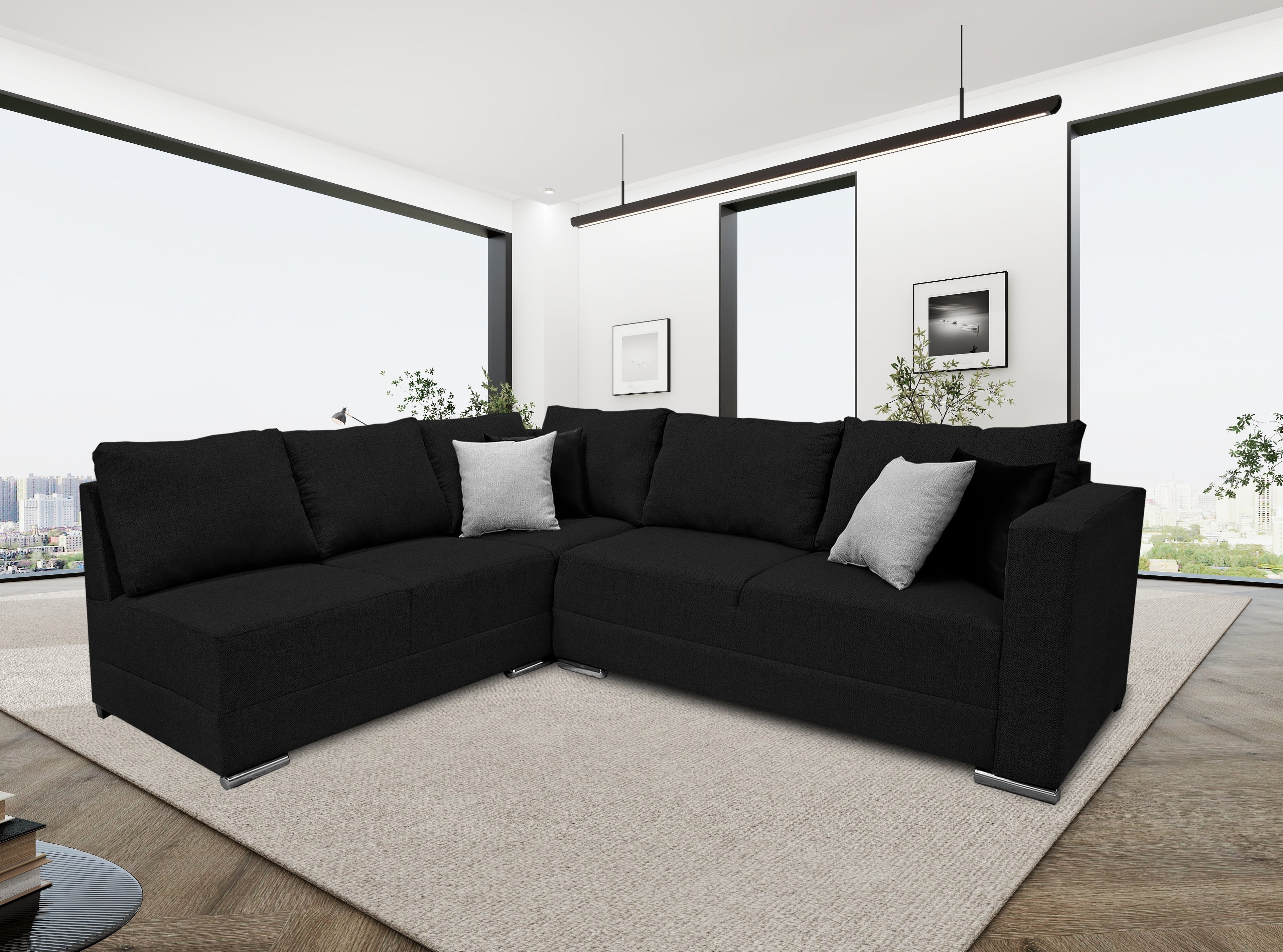 Sala esquinera Tempo 215 x 255 cm Negro Lino nacional EL BAZAR STORE Moderna modular