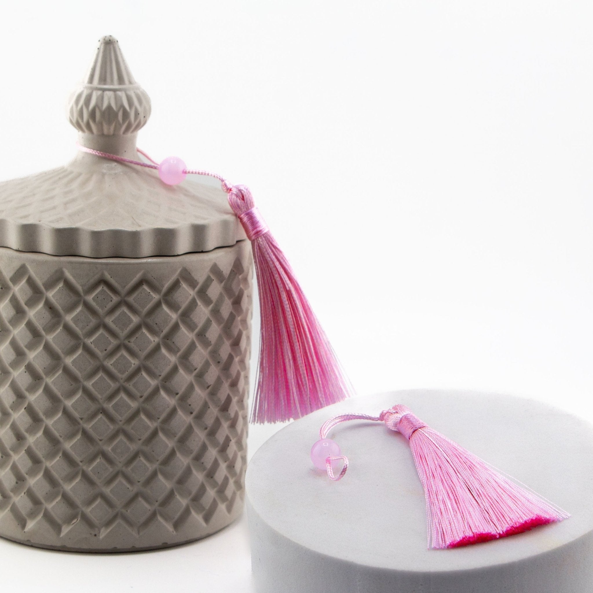 Borlas Chicas Decorativas - Rosa Pastel para Velas – Tassels de Seda con Cuentas | Accesorios para Vasos de Velas de Lujo