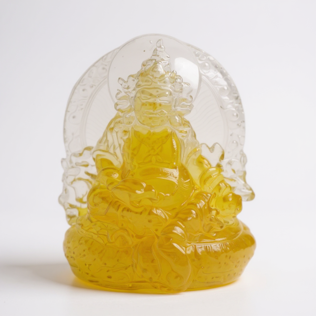 Dzambhala De La Prosperidad Buda En Resina Cristal 12cm Amarillo