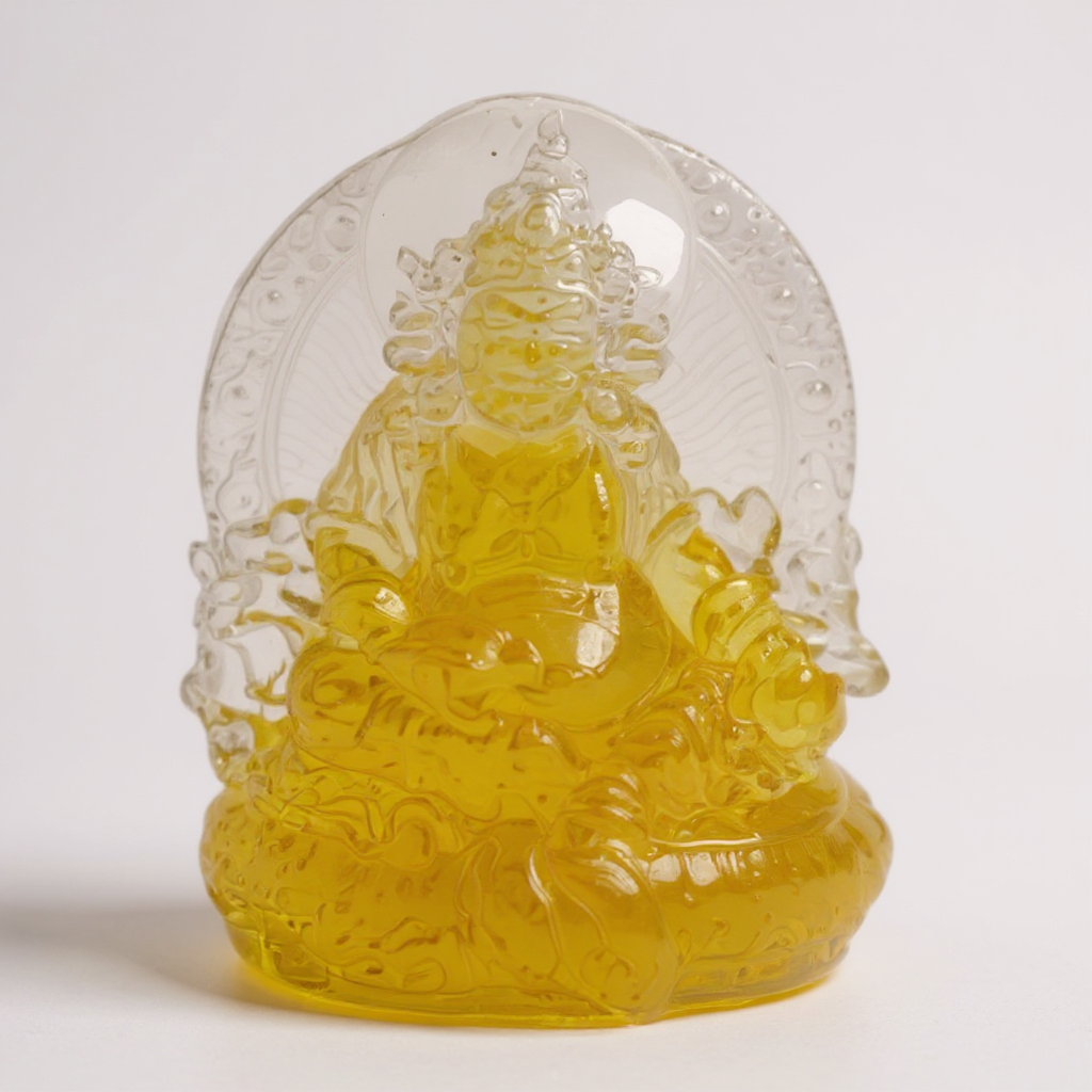 Dzambhala De La Prosperidad Buda En Resina Cristal 12cm Amarillo