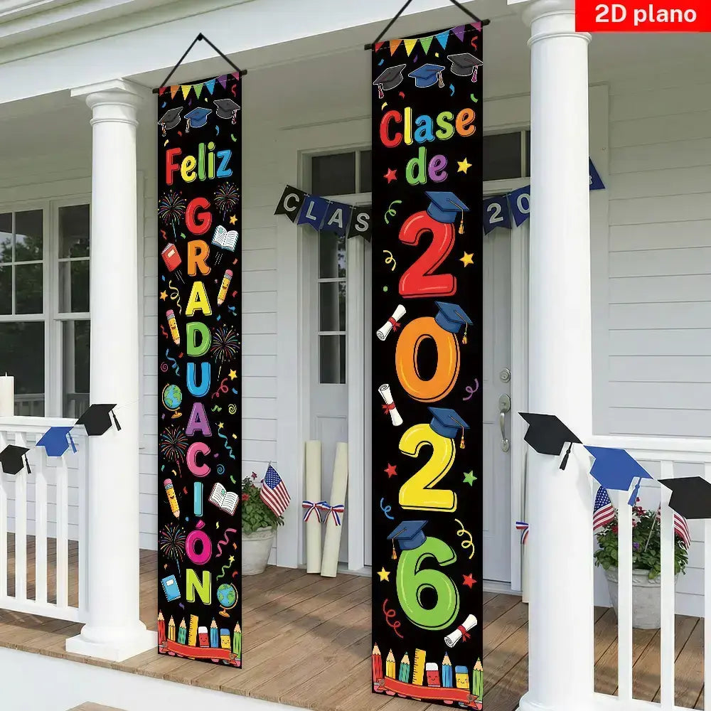 Banner para puerta principal con tema de graduación 2026,
