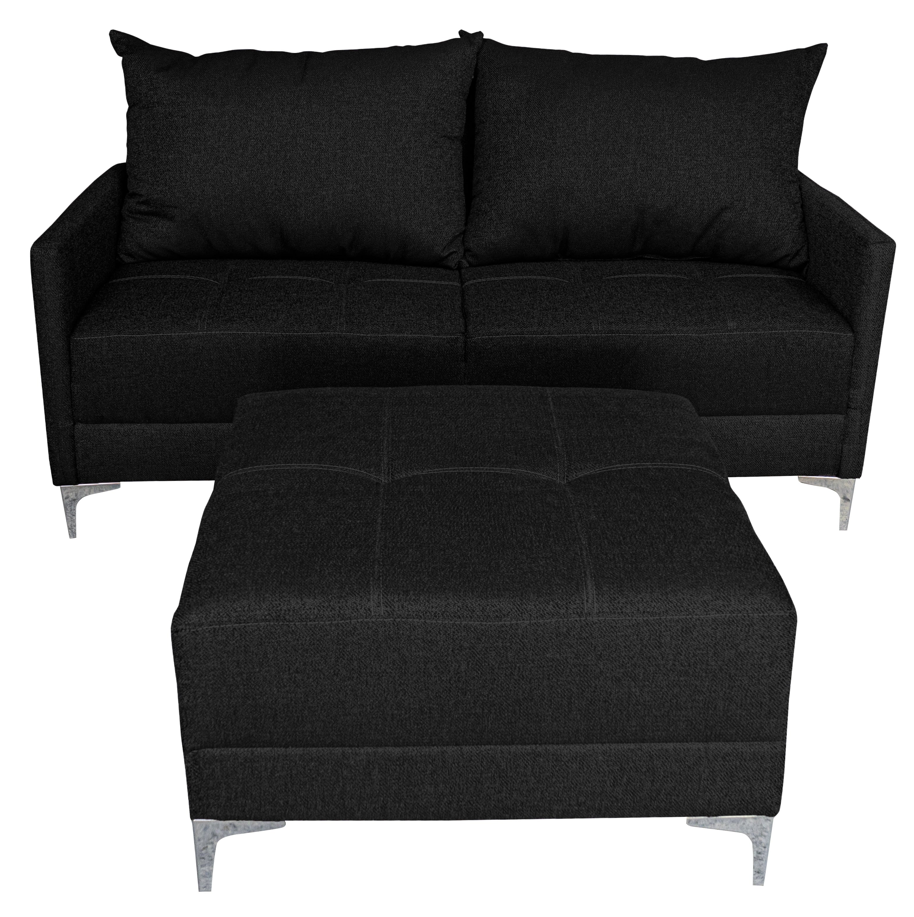 Sala Esquinera Modular El Bazar Store Montana Negro 170x155 cm, Tela Lino nacional, Love seat y taburete