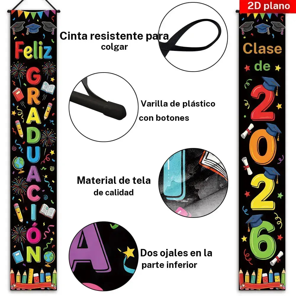 Banner para puerta principal con tema de graduación 2026,