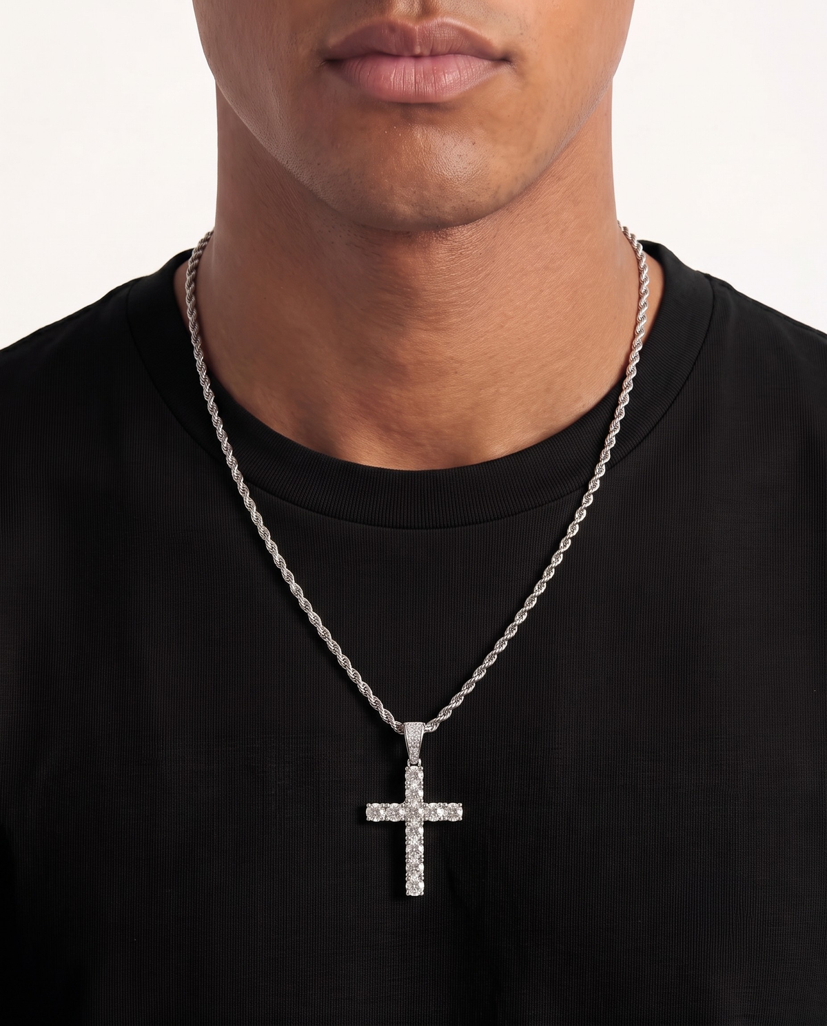 Cadena con Dije Cruz Zirconias Plata 4 cm