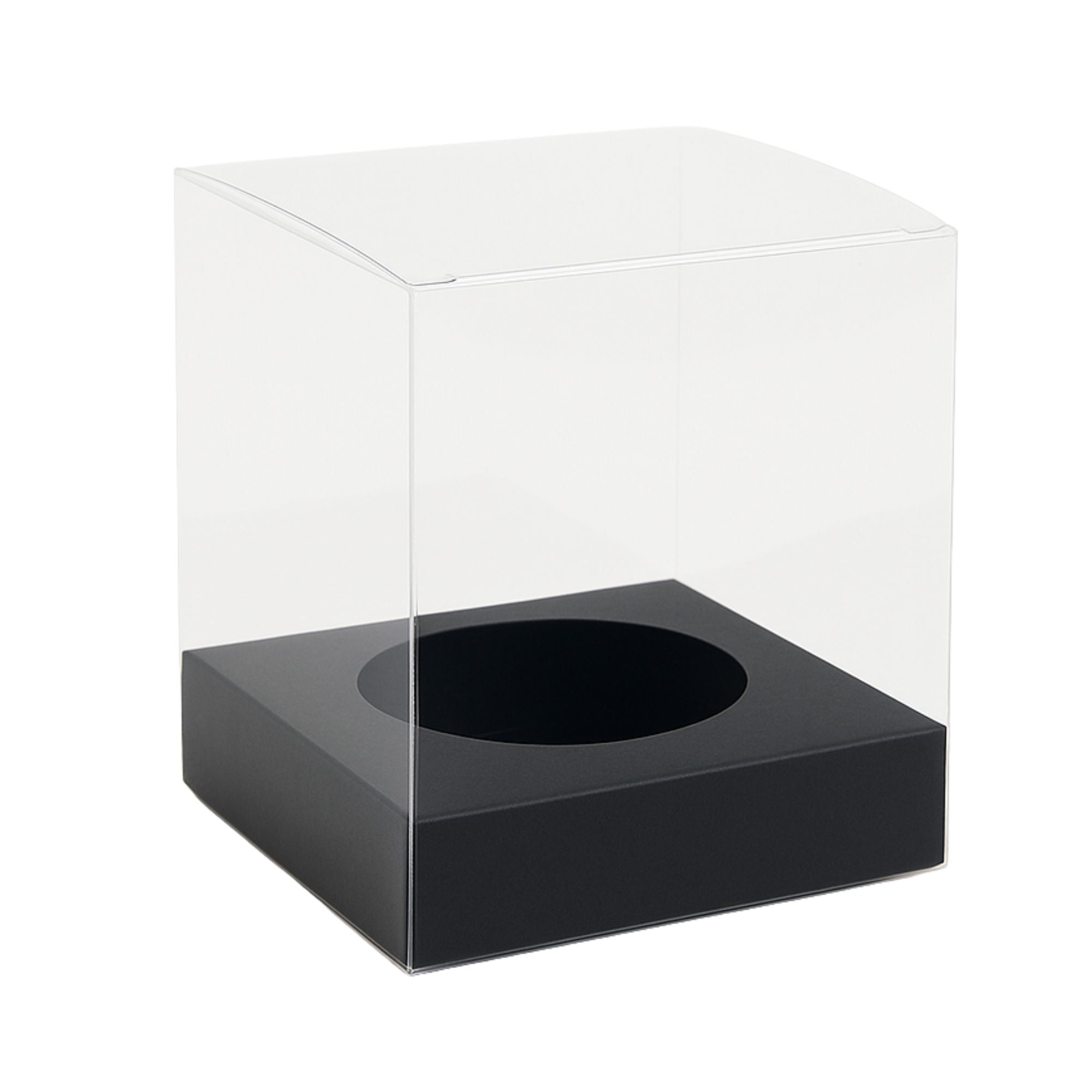 Caja Decorativa Cuadrada para Velas – Acetato Transparente - Base Negra | Chica 9x9 cm