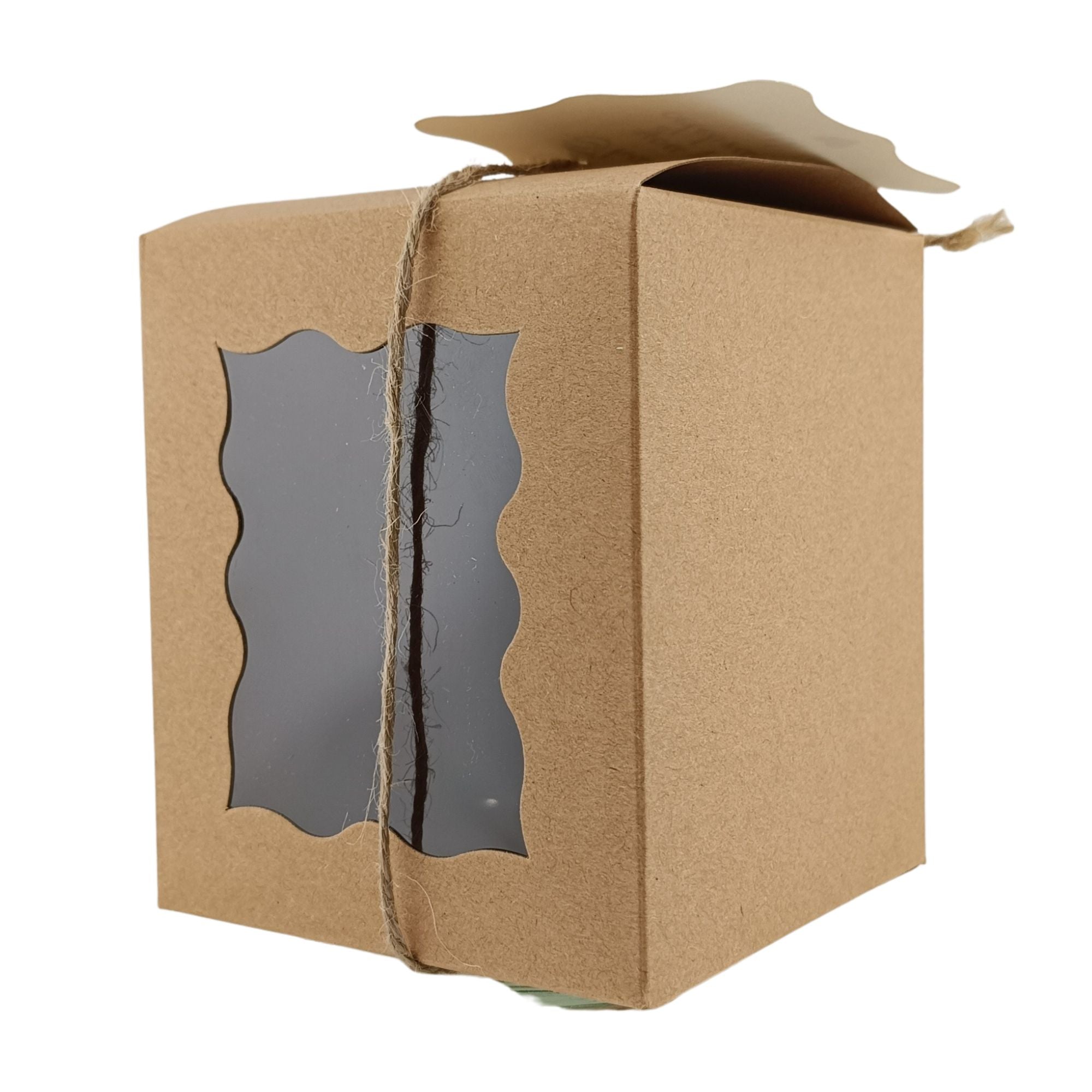 Caja Decorativa Cuadrada para Velas – Café- Ventana Ondulada | Chica 8.5x10 cm