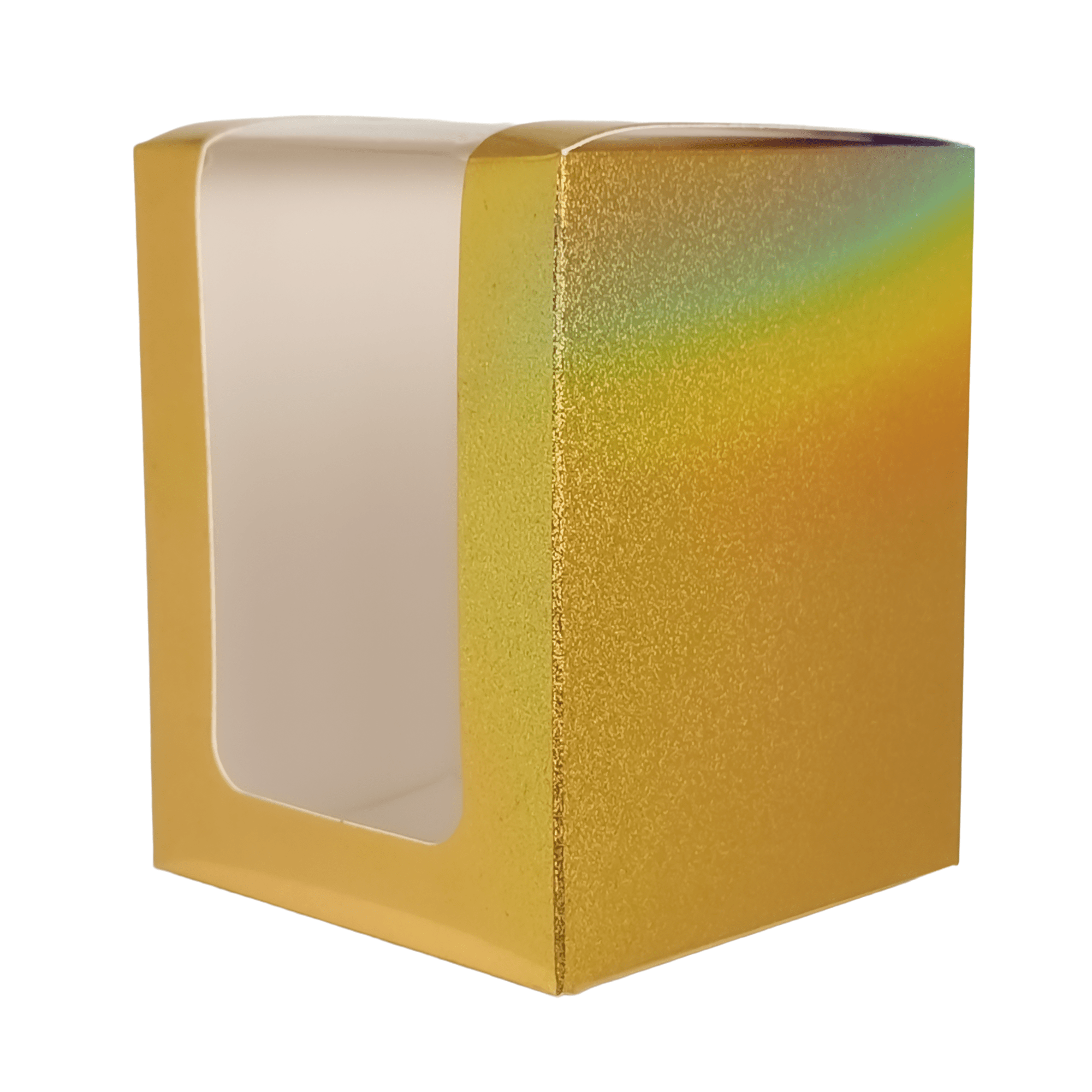 Caja Decorativa Cuadrada para Velas – Dorada con Brillos - Ventana Transparente | Chica 8x10 cm