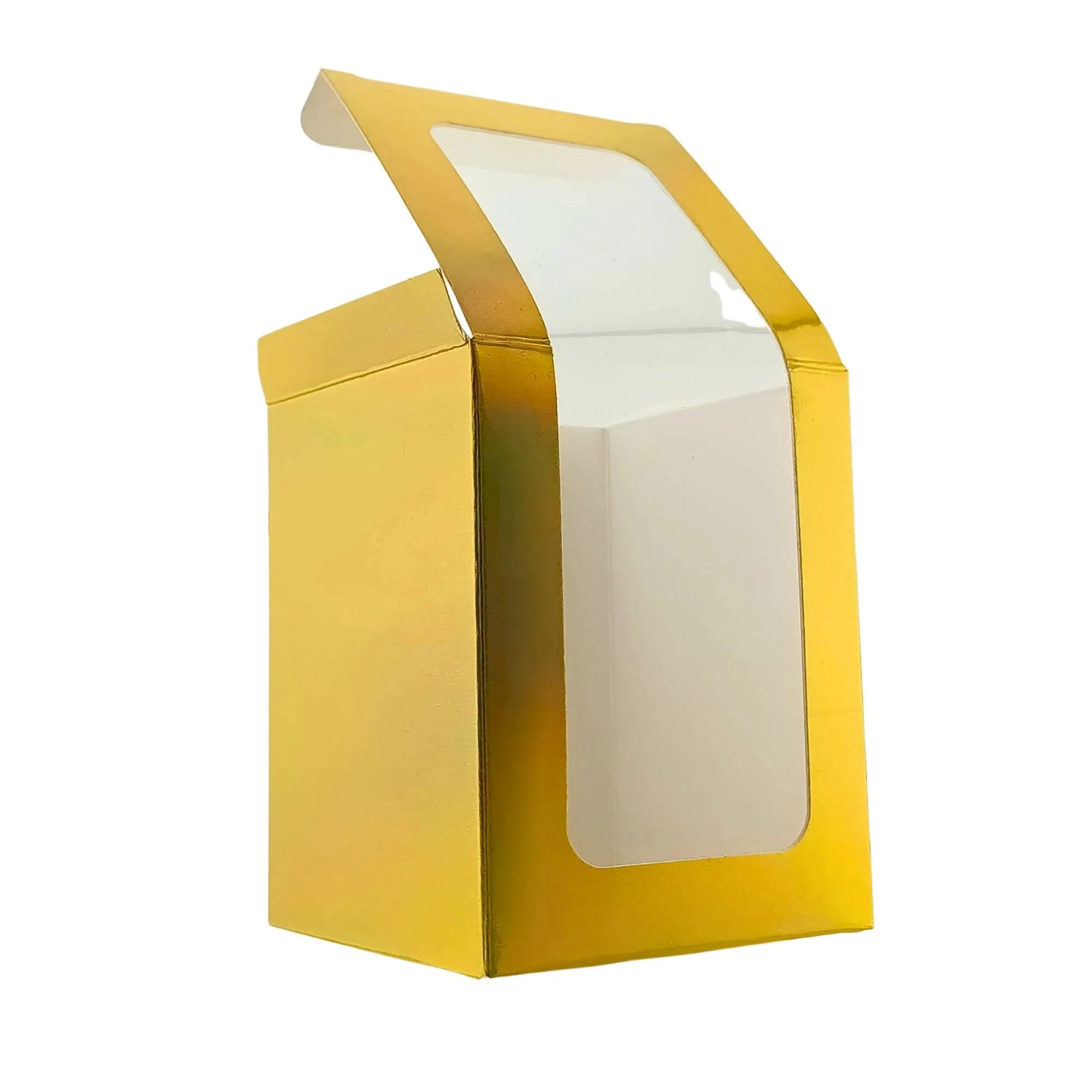 Caja Decorativa Cuadrada para Velas – Dorada Tornasol - Ventana Transparente | Chica 8x10 cm