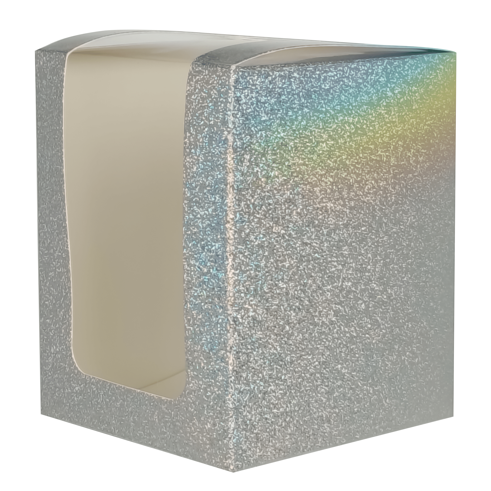 Caja Decorativa Cuadrada para Velas – Plateada con Brillos - Ventana Transparente | Chica 8x10 cm