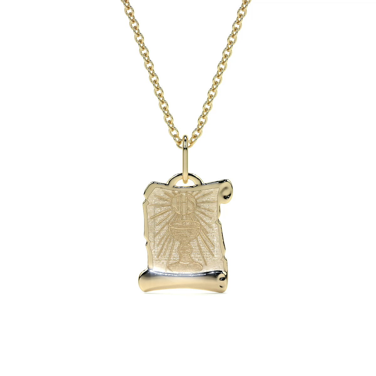 Dije de Oro 14K Medalla Religiosa Sagrado Caliz| Dije Oro Italiano 12mm | Joyería Fina
