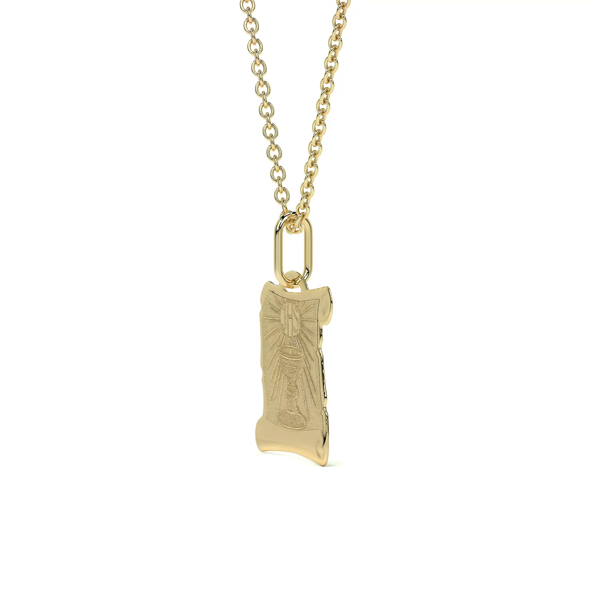 Dije de Oro 14K Medalla Religiosa Sagrado Caliz| Dije Oro Italiano 12mm | Joyería Fina