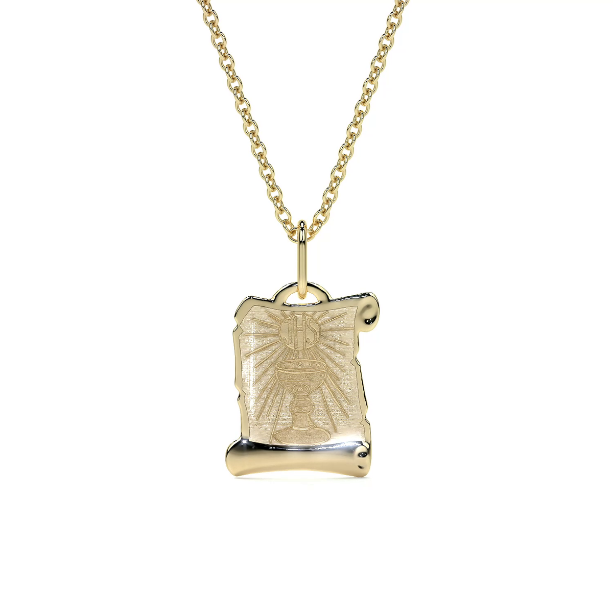 Dije de Oro 14K Medalla Religiosa Sagrado Caliz| Dije Oro Italiano 12mm | Joyería Fina