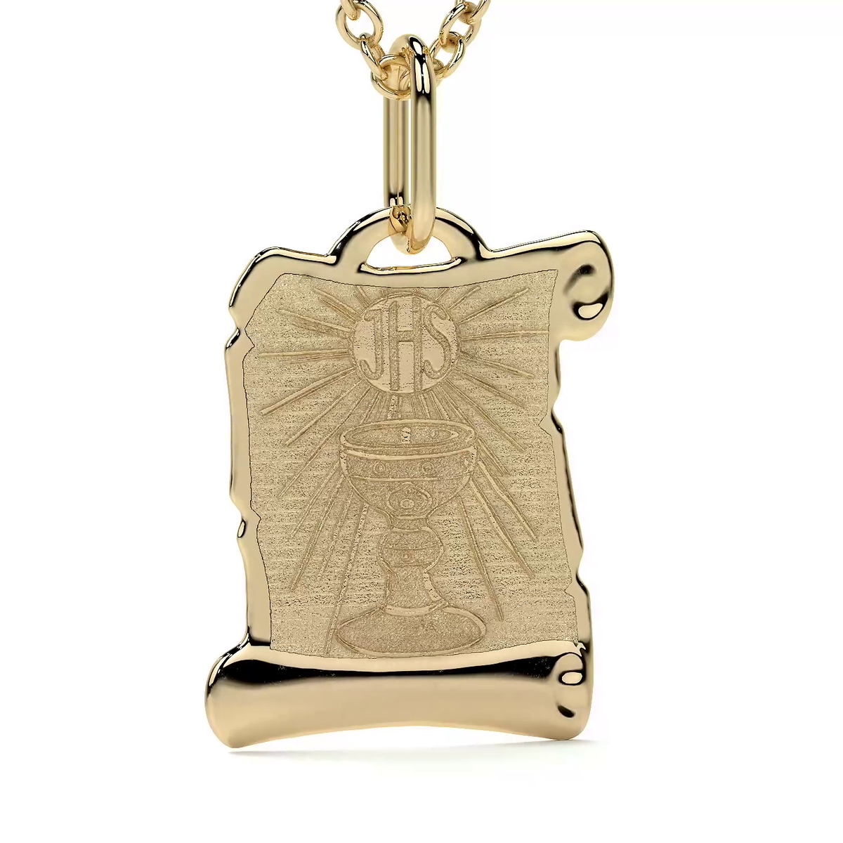 Dije de Oro 14K Medalla Religiosa Sagrado Caliz| Dije Oro Italiano 12mm | Joyería Fina