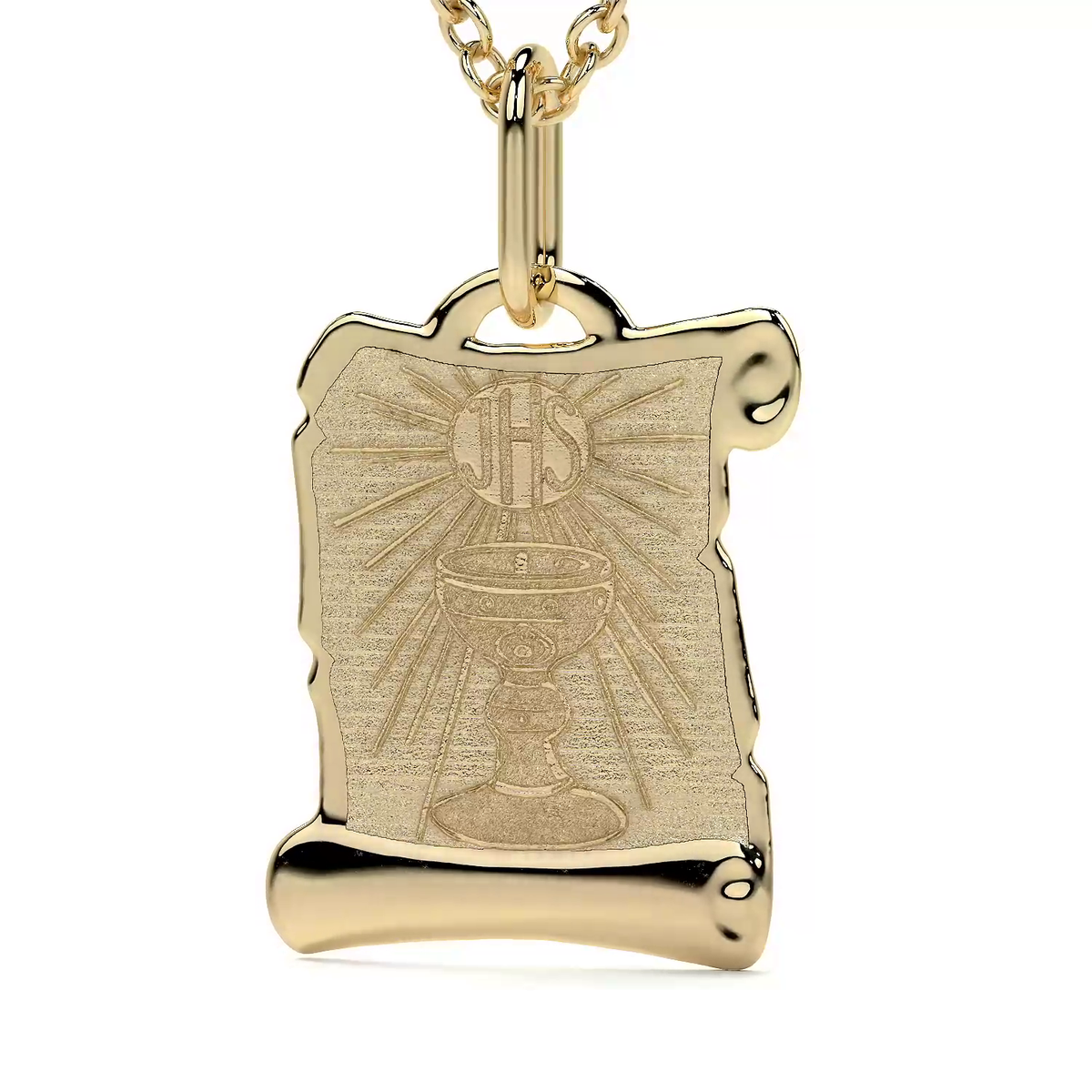 Dije de Oro 14K Medalla Religiosa Sagrado Caliz| Dije Oro Italiano 12mm | Joyería Fina