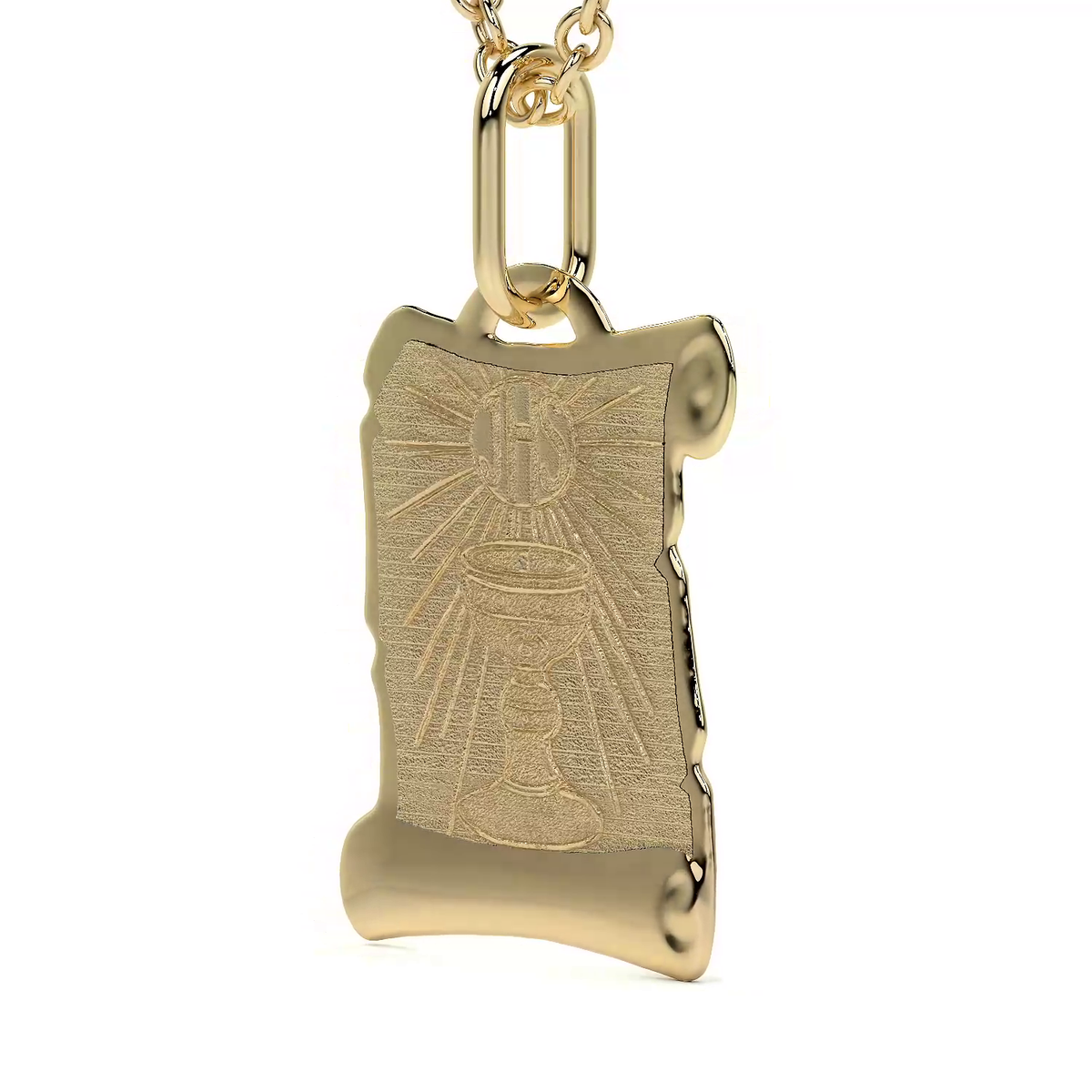 Dije de Oro 14K Medalla Religiosa Sagrado Caliz| Dije Oro Italiano 12mm | Joyería Fina