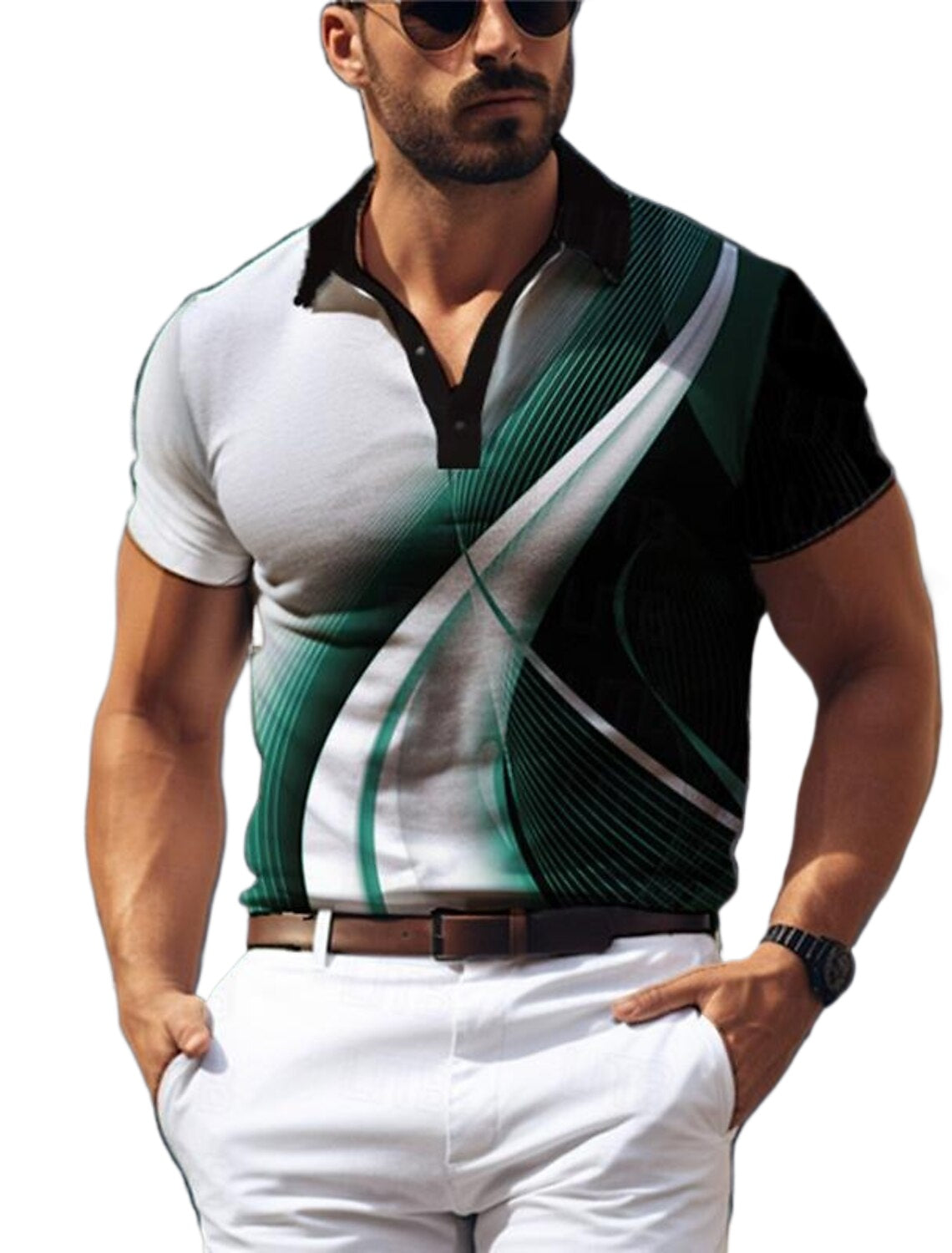 Camisa tipo Polo de Golf informal con estampado geométrico 3D