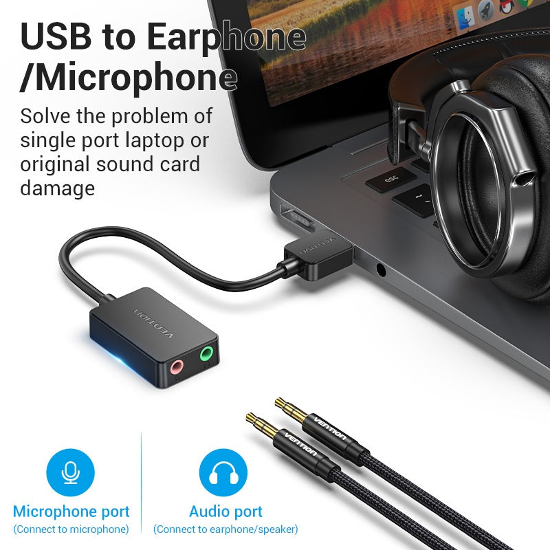 Vention USB A Micrófono Para Auricularestarjeta De Sonido Externa De Doble Puerto