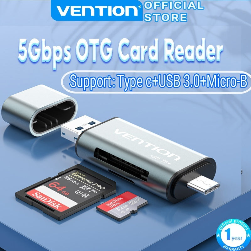Vention 3 En 1 Lector De Tarjetas 256GB USB 3.0 5Gbps De Alta Velocidad