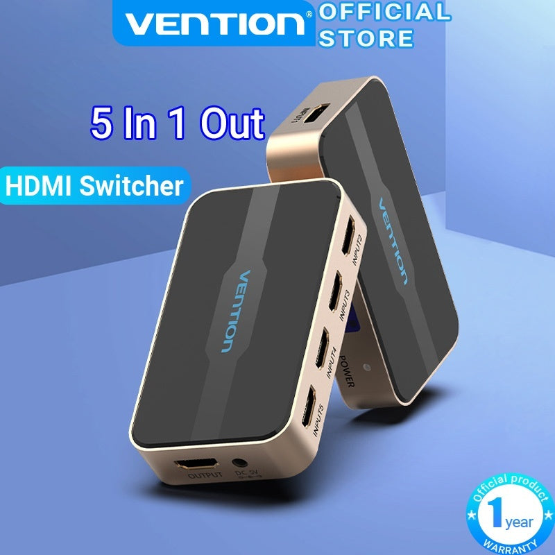 Vention HDMI Switcher 100 % Original 5 Entrada 1 Salida 4K 60HZ Aleación De Aluminio Con Interruptor Remoto IR Para HDTV Monitor Splitter