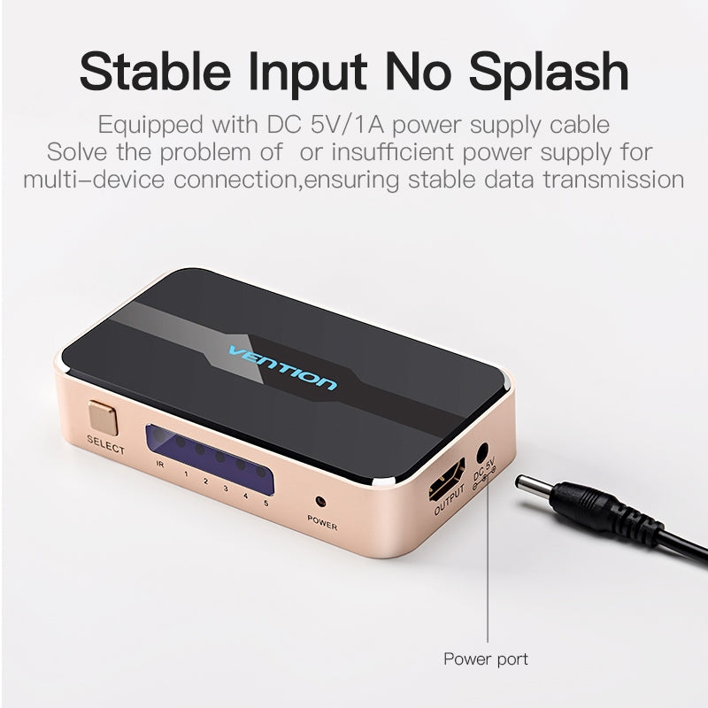 Vention HDMI Switcher 100 % Original 5 Entrada 1 Salida 4K 60HZ Aleación De Aluminio Con Interruptor Remoto IR Para HDTV Monitor Splitter