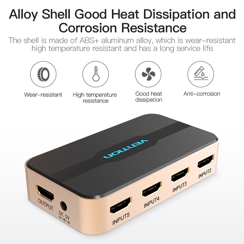 Vention HDMI Switcher 100 % Original 5 Entrada 1 Salida 4K 60HZ Aleación De Aluminio Con Interruptor Remoto IR Para HDTV Monitor Splitter
