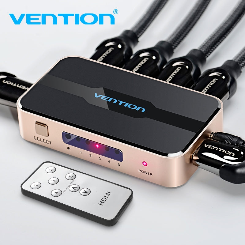 Vention HDMI Switcher 100 % Original 5 Entrada 1 Salida 4K 60HZ Aleación De Aluminio Con Interruptor Remoto IR Para HDTV Monitor Splitter