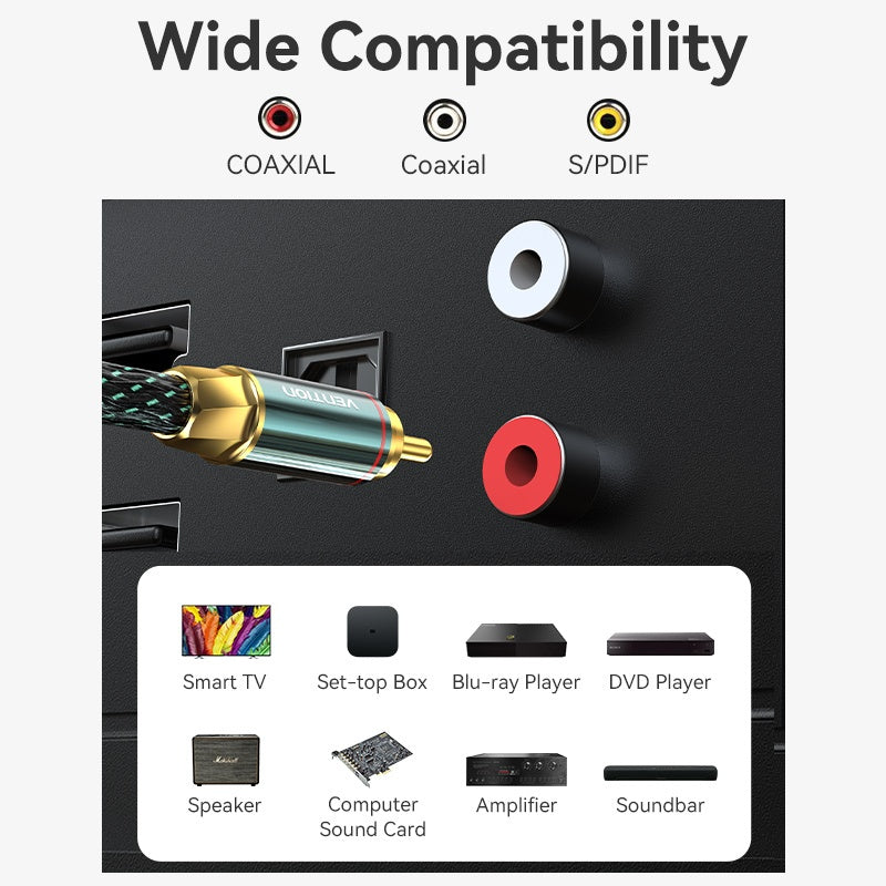 Vention RCA Cable De Audio Macho A Vídeo Estéreo Coaxial De Metal Para Amplificador De TV DVD