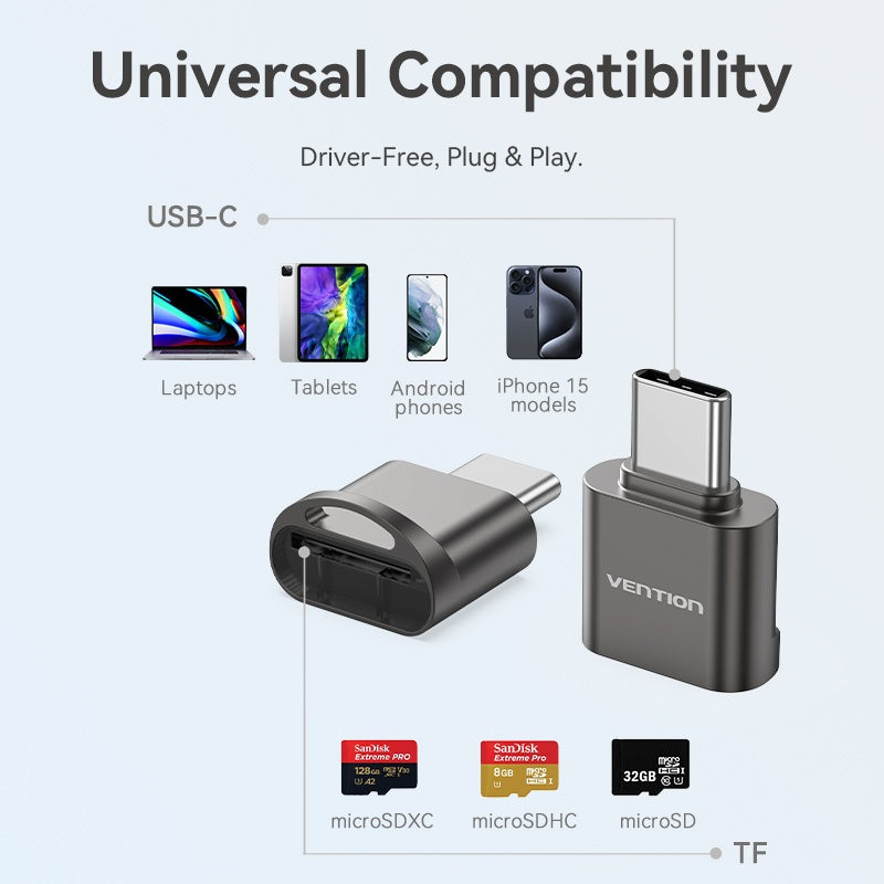 Vention Lector De Tarjetas USB 2.0 Tipo C 512G Aleación De Zinc